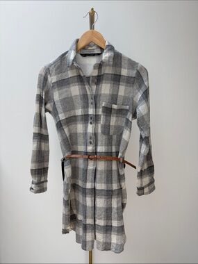ZARA Gray Belted Plaid Shirt Dress XS